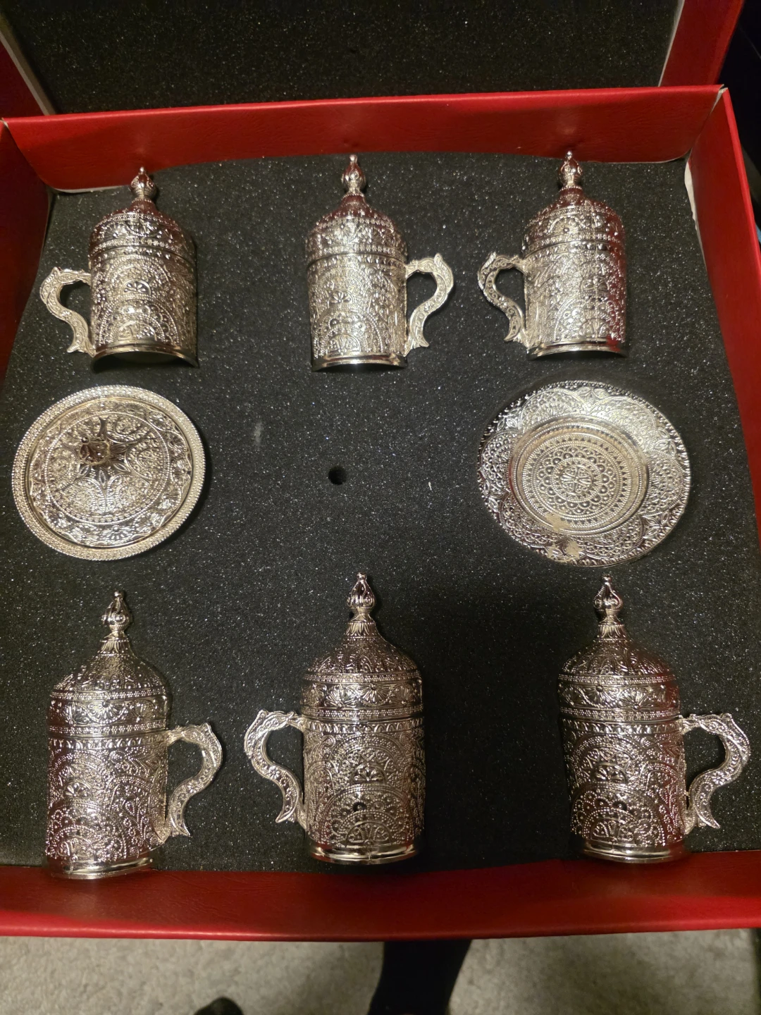 Set of 6 Decorative Coffee Cups and Saucers