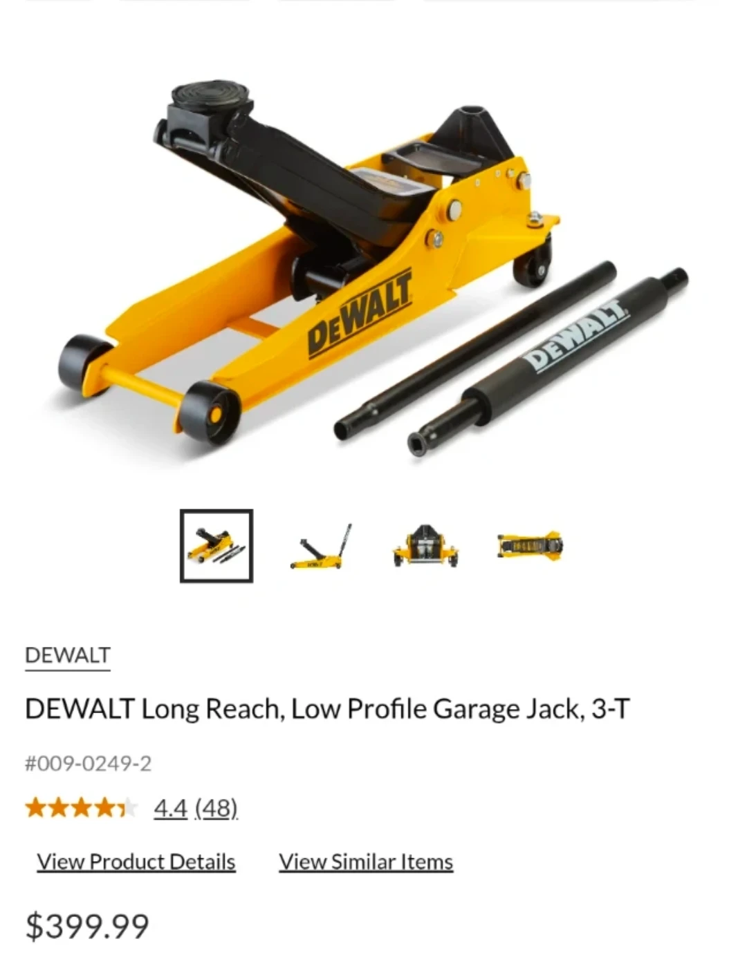 Dewalt 3 ton long reach low profile car jack