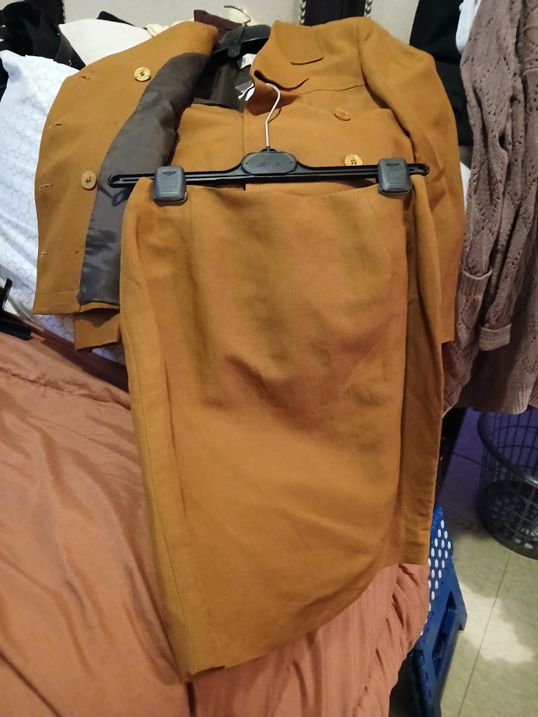 Brown Double-Breasted Jacket and Skirt Set - photo 2