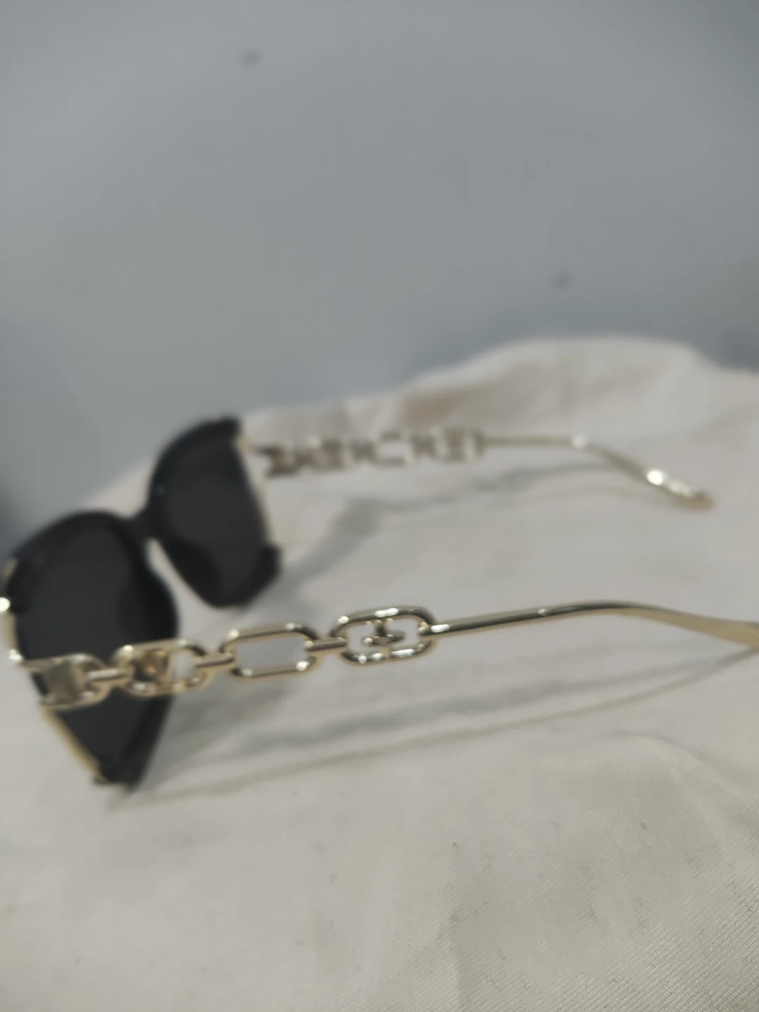 Black Oversized Sunglasses with Gold Chain Detail