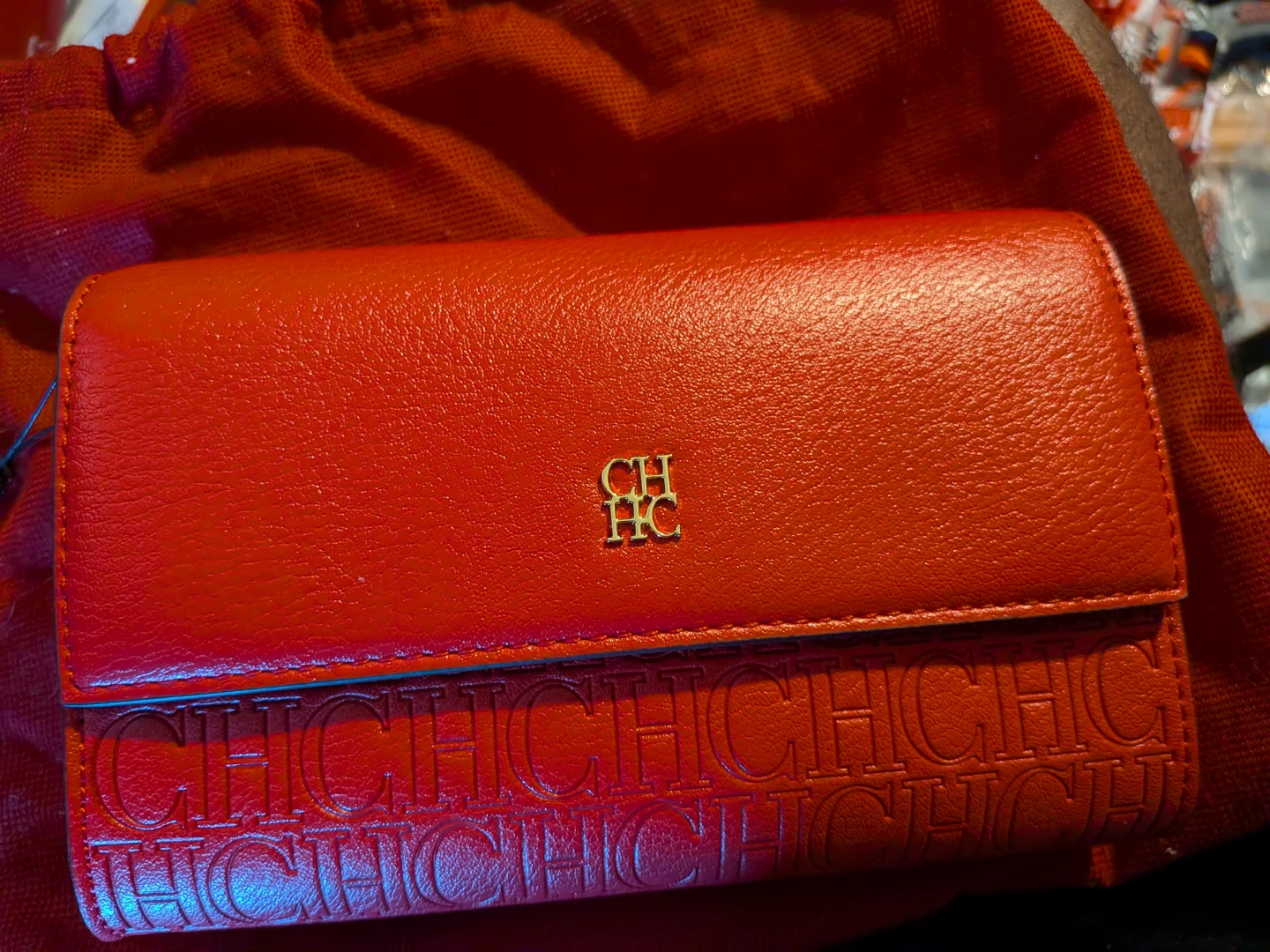Carolina Herrera Red Leather Clutch Wallet - photo 3