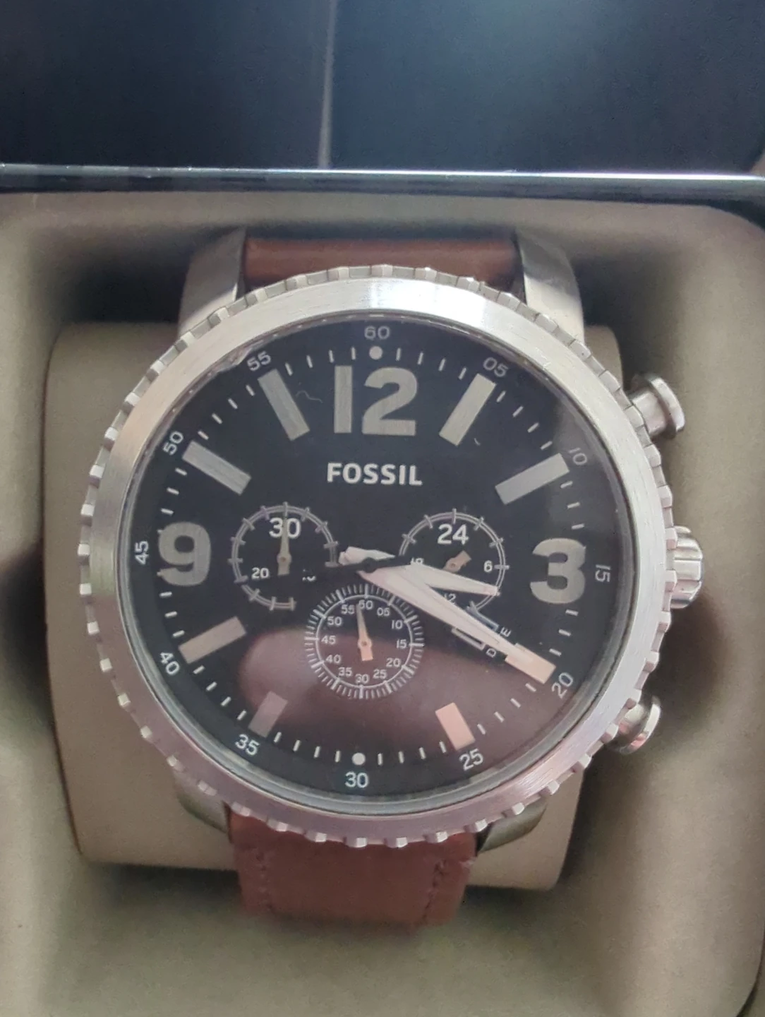 Fossil Chronograph Watch with Brown Leather Strap
