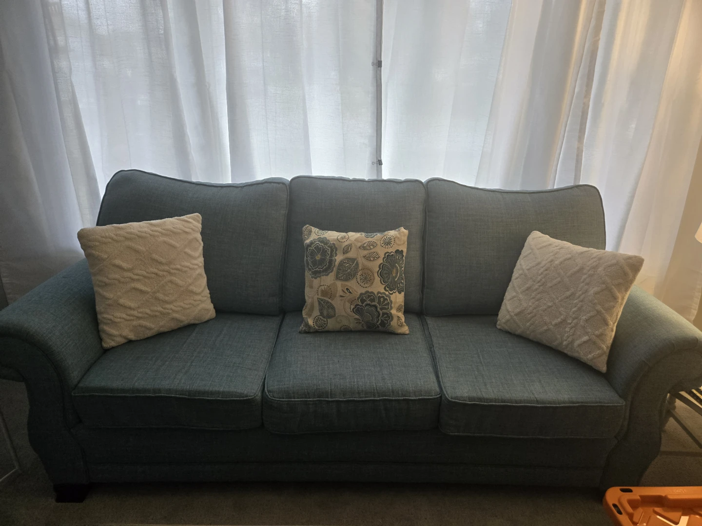 Teal Three-Seater Sofa with Decorative Pillows - photo 2