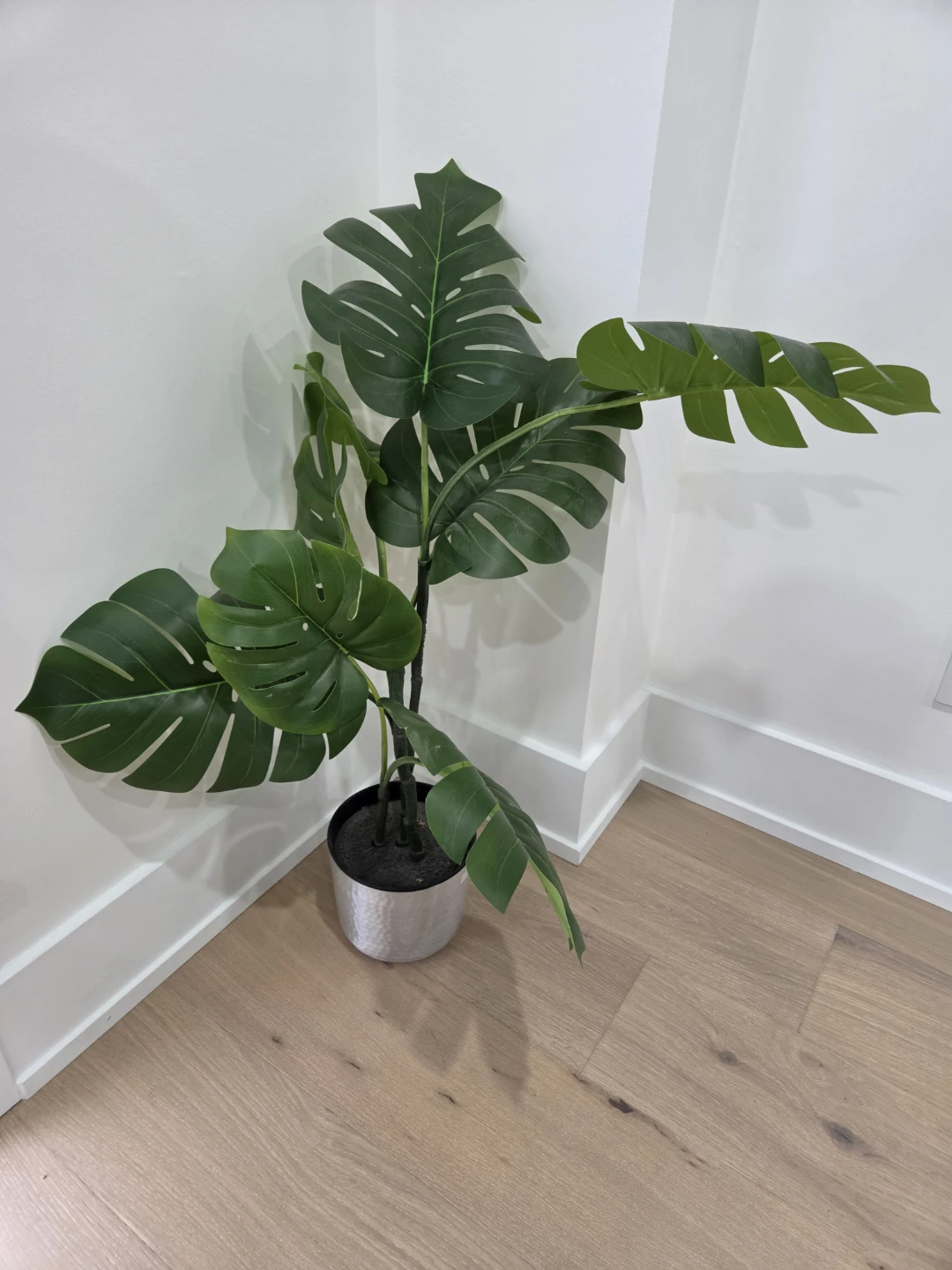 Faux Monstera Plant in Silver Pot