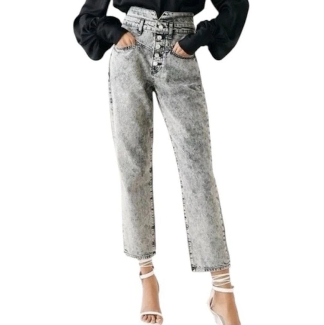 ZARA Women's Acid Wash Button Fly Straight Leg Jeans Size 4