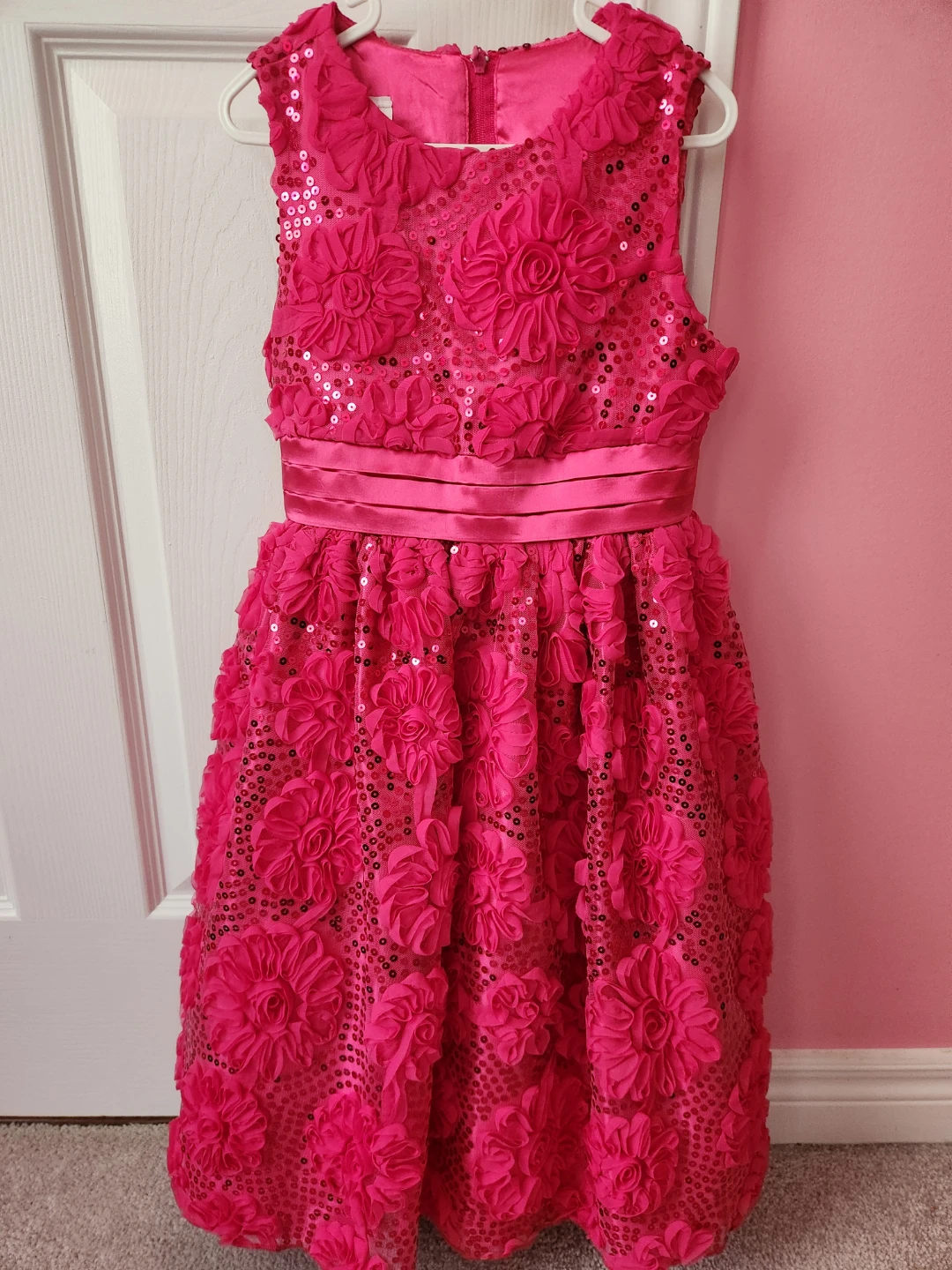Pink Sequined Floral Party Dress