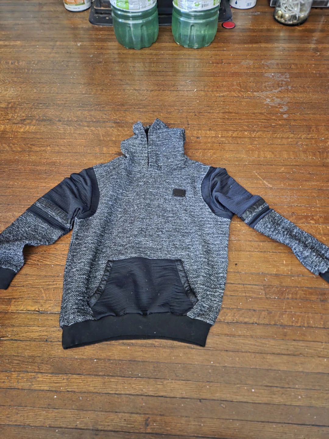Grey Heathered Hoodie with Black Accents - photo 2