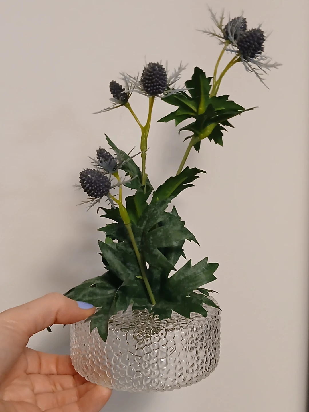 Artificial Thistle Plant in Glass Vase