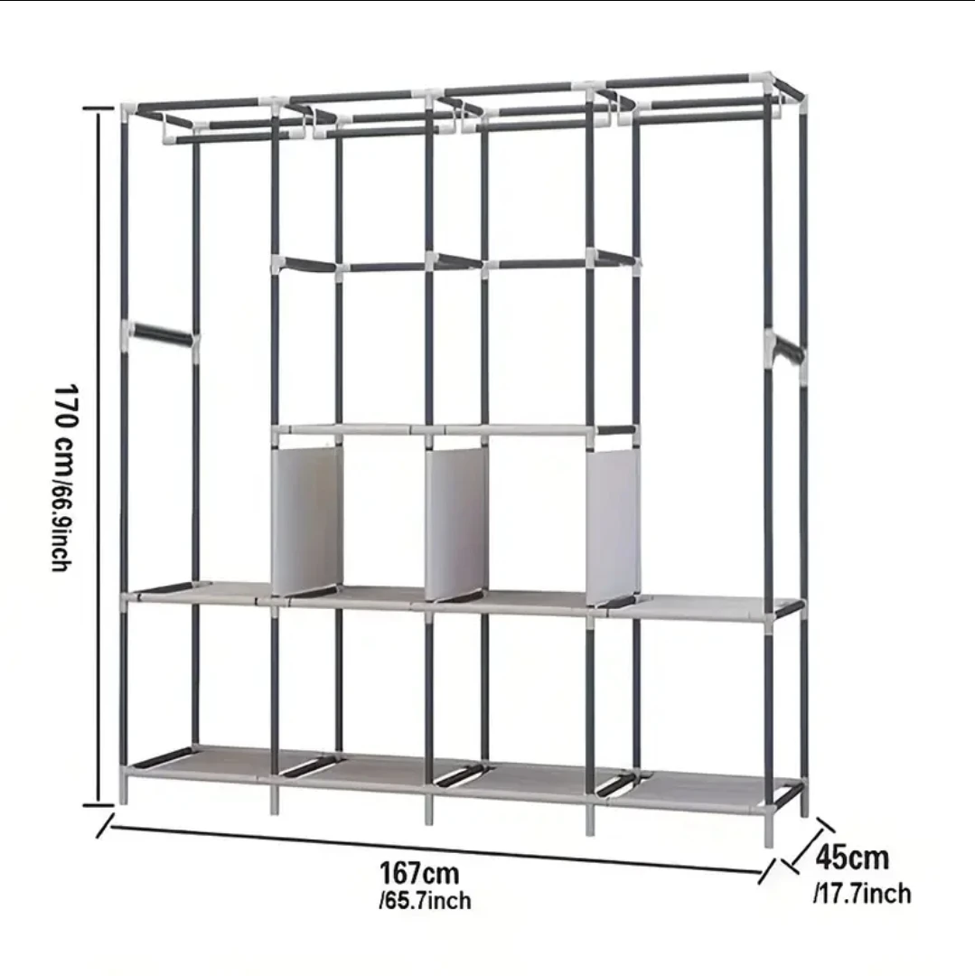 Grey Portable Wardrobe Clothes Storage Organizer - photo 3