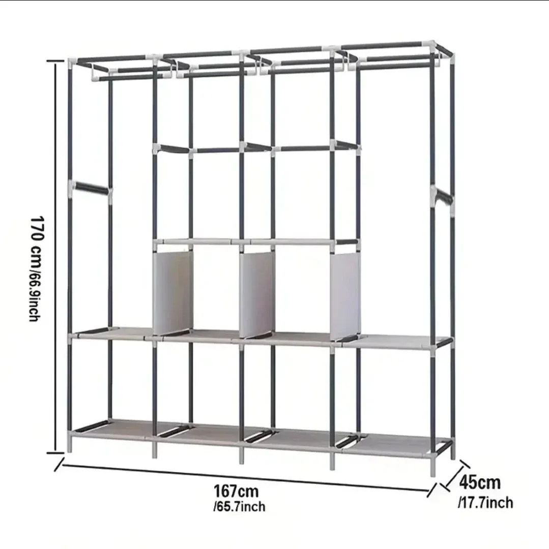 Grey Portable Wardrobe Clothes Storage Organizer - photo 3