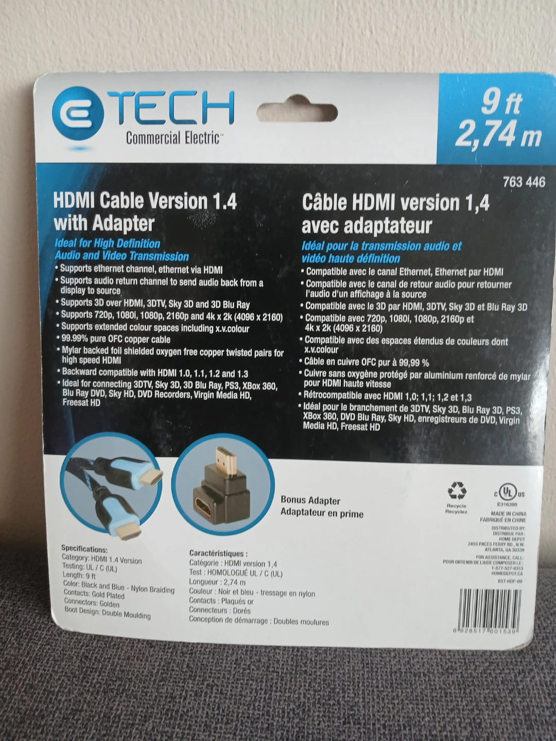 2 HDMI Cables Version 1.4 with Adapter - 9 ft
