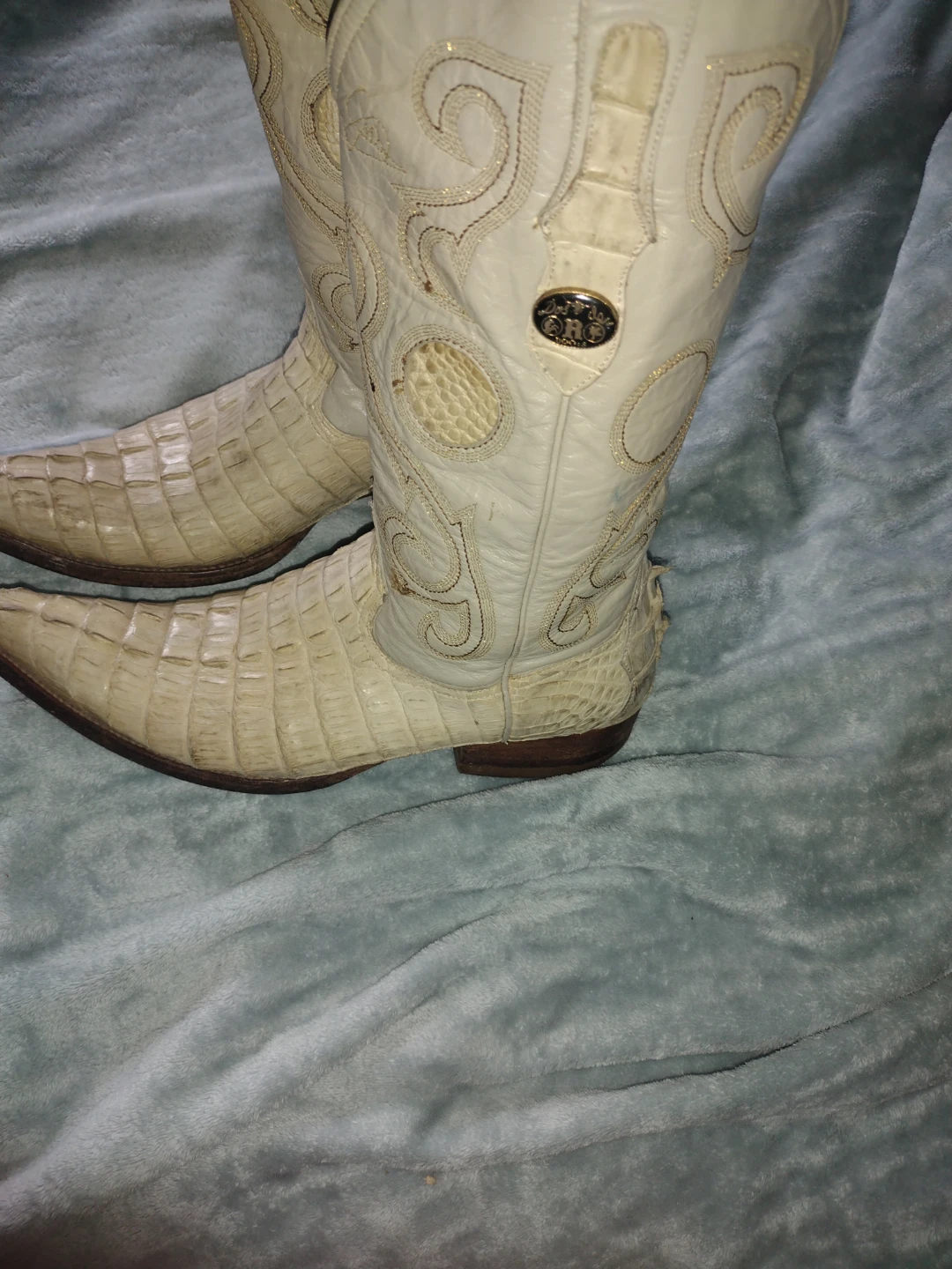 White Leather Alligator Western Cowboy Boots