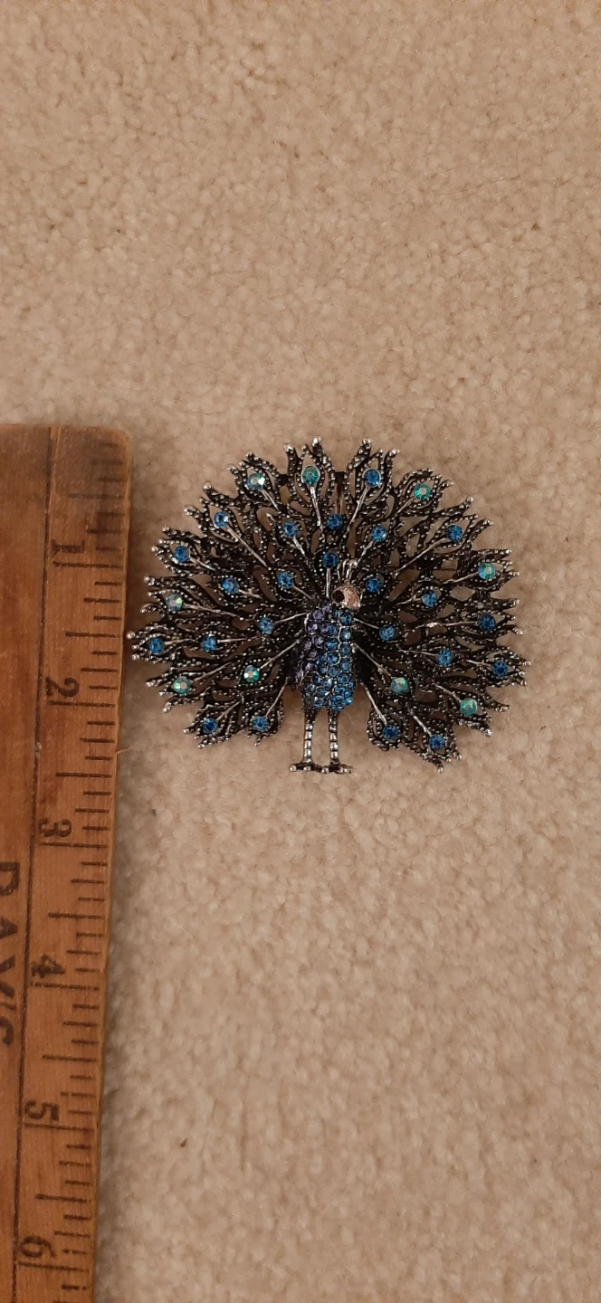 Peacock Brooch with Blue Rhinestones - photo 2
