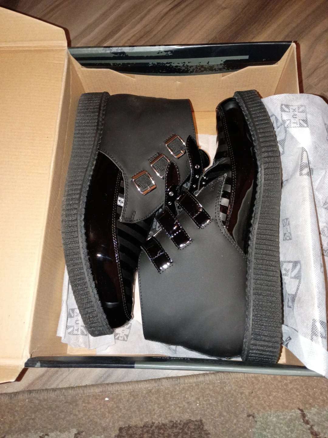 T.U.K. Black Stripe Buckle Platform Boots - photo 4