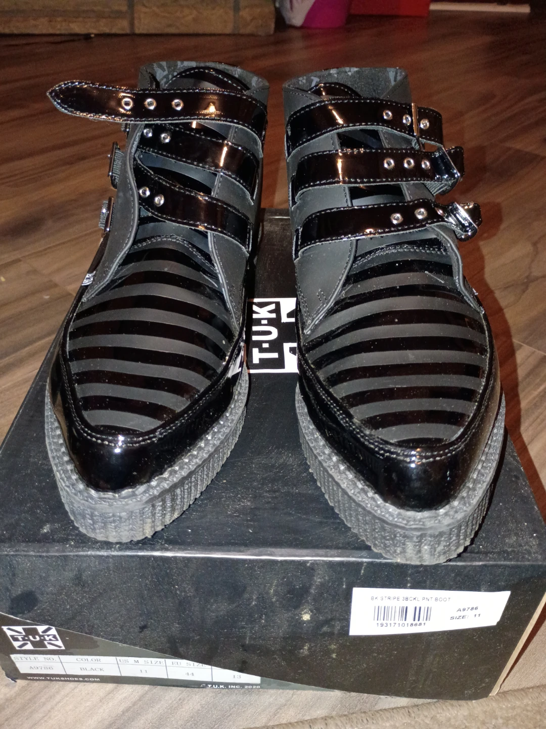 T.U.K. Black Stripe Buckle Platform Boots - photo 5