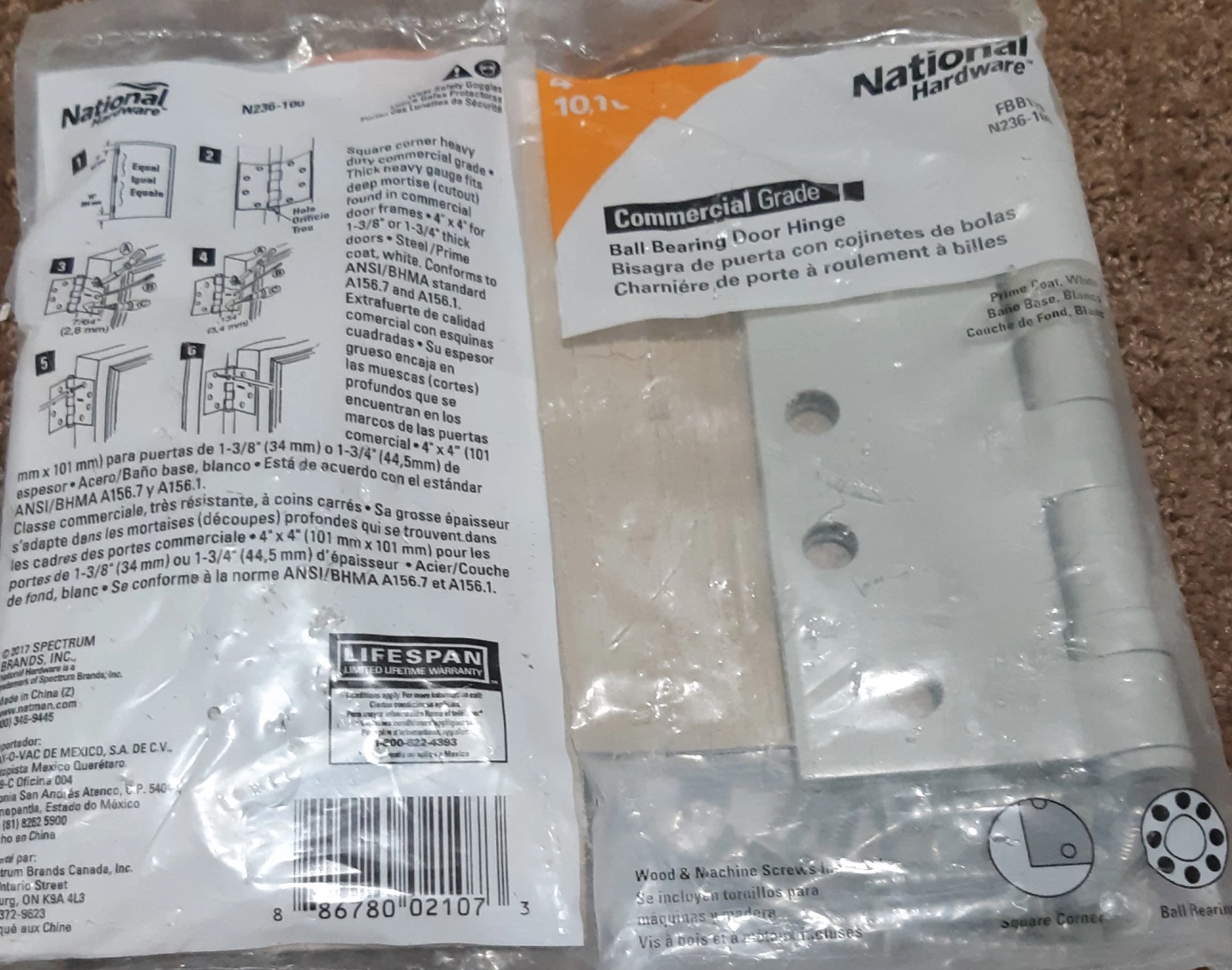 National Hardware Ball Bearing Door Hinges (4"x4", White)