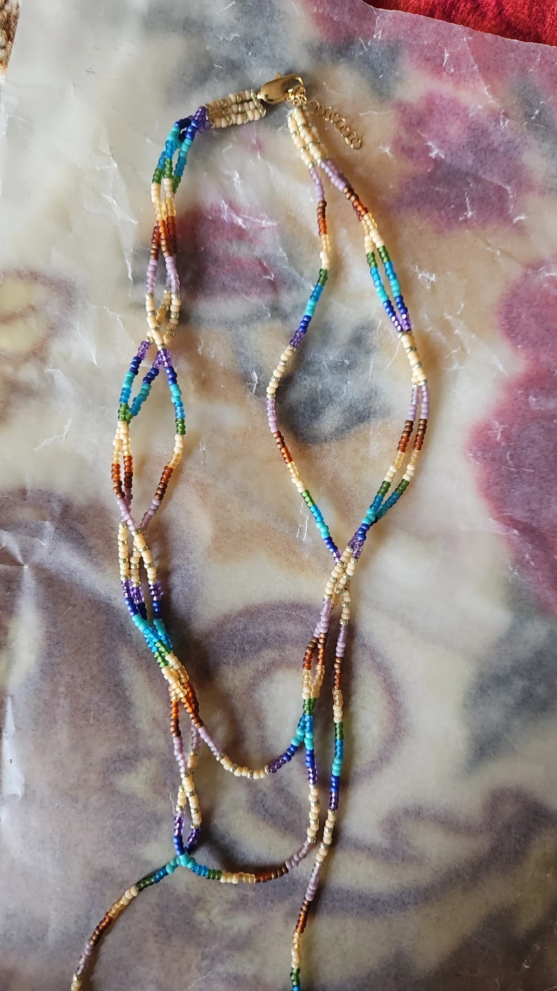 Rainbow beaded necklace with 22k gold hok