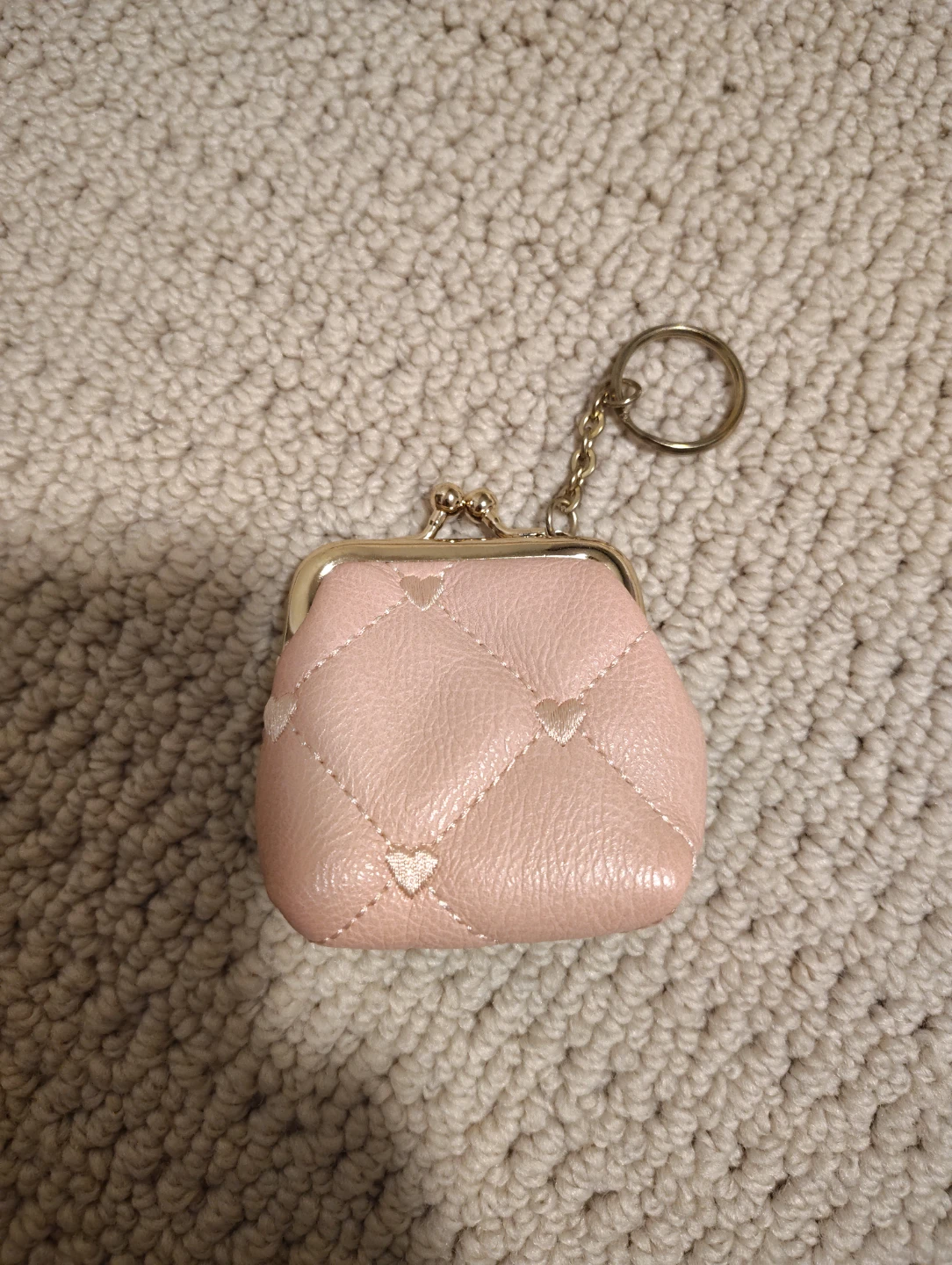 Pink Quilted Coin Pouch with Hearts Keychain