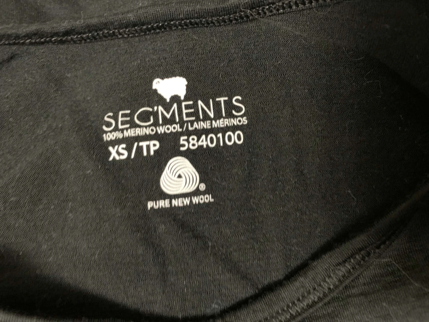 Segments Black 100% Merino Wool Long Sleeve Top XS/TP - photo 3