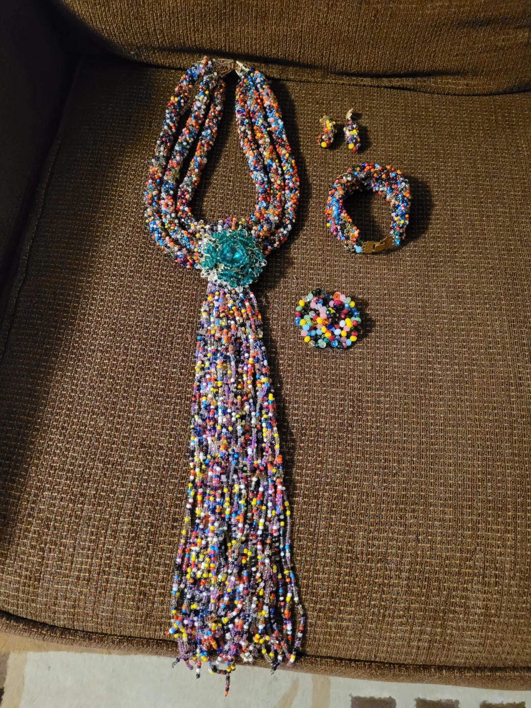 Multi-coloured Beaded Jewellery Set with Tassel Necklace