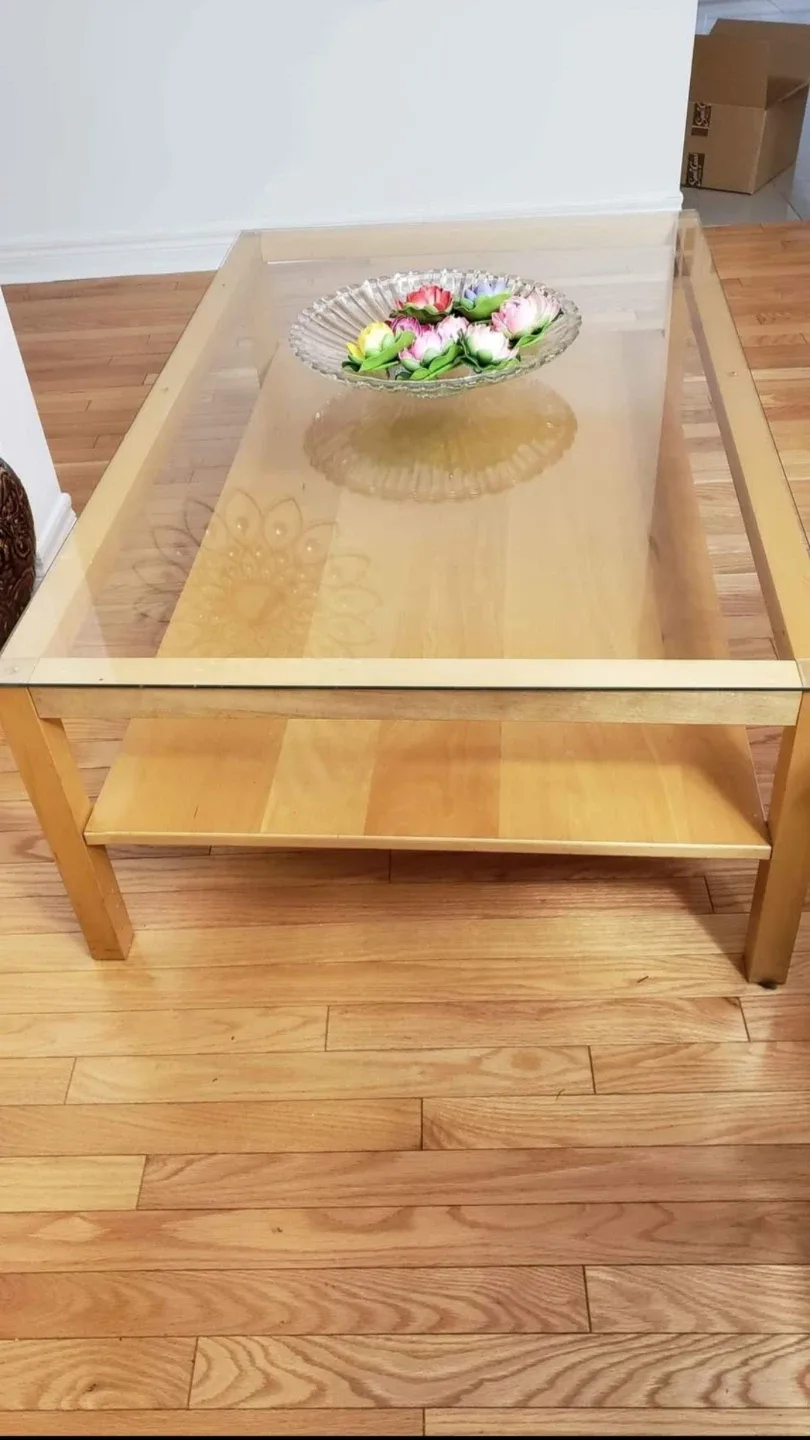 Glass Top Coffee Table with Wood Frame - photo 4