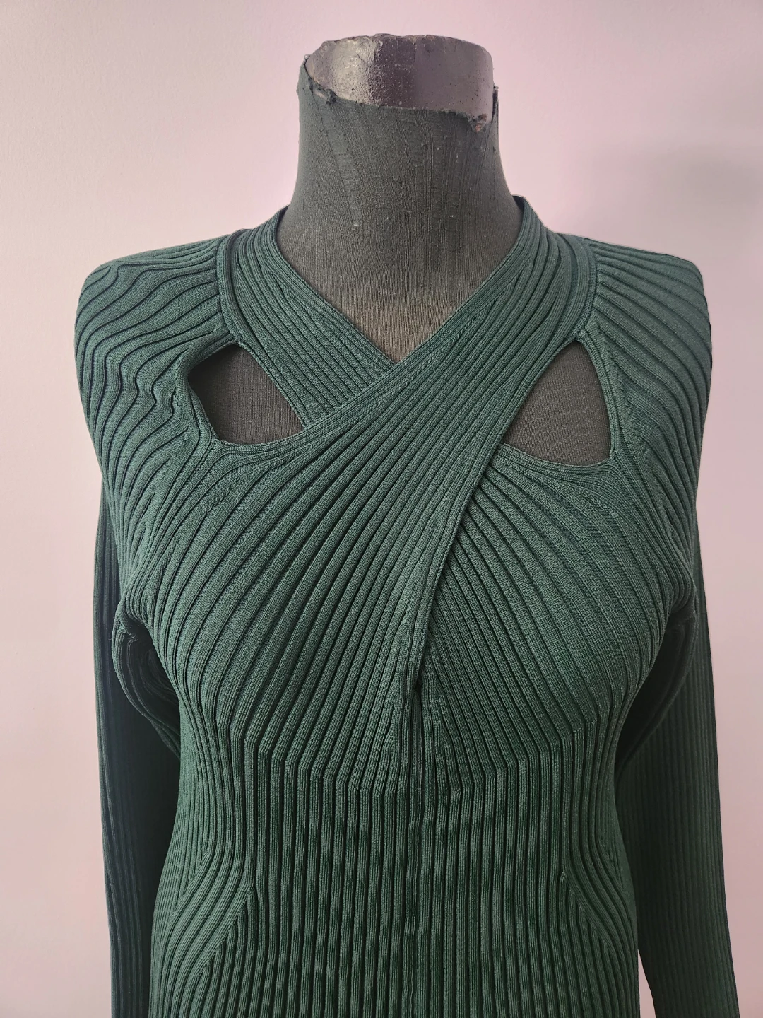 DKNY Green Ribbed Knit Dress with Cutout Detail - Size XL - photo 2