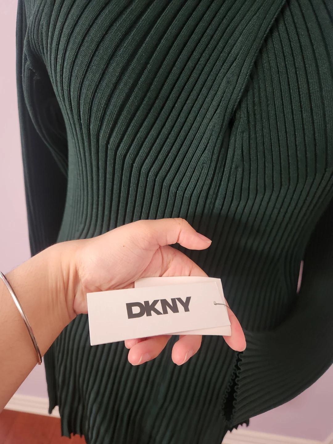 DKNY Green Ribbed Knit Dress with Cutout Detail - Size XL - photo 3