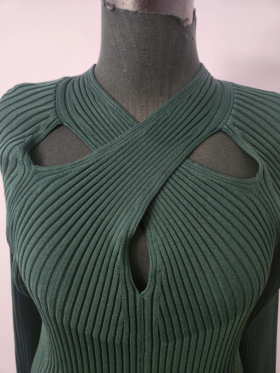 DKNY Green Ribbed Knit Dress with Cutout Detail - Size XL - photo 5