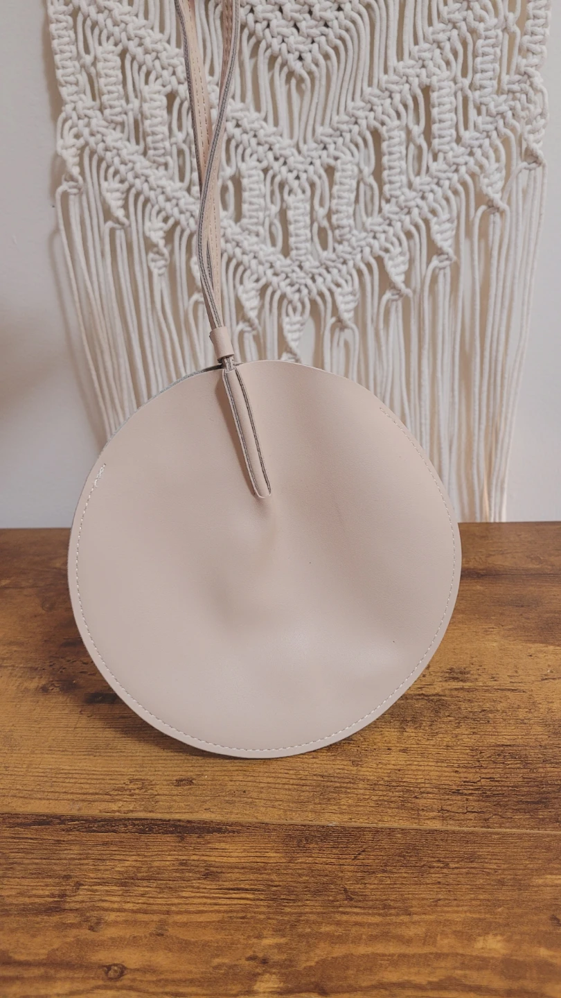 Round Faux Leather Clutch Purse - Cream