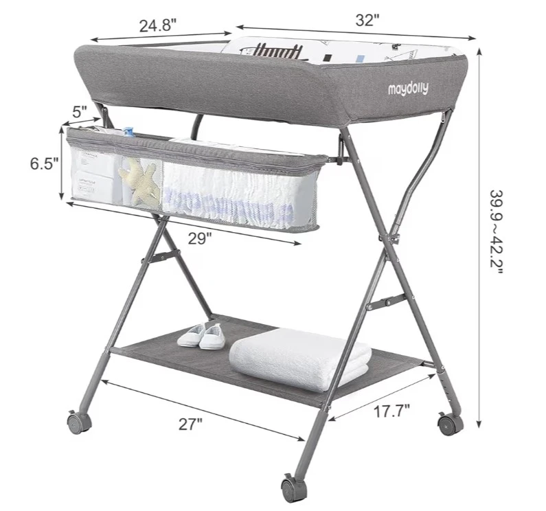 Maydolly Folding Changing Table with Storage Organizer