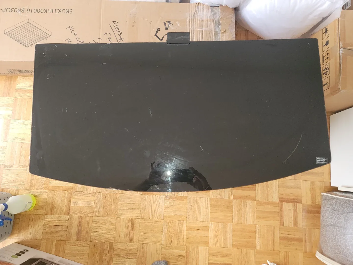3-Tier Black Glass TV Stand with Wood Accents - photo 3