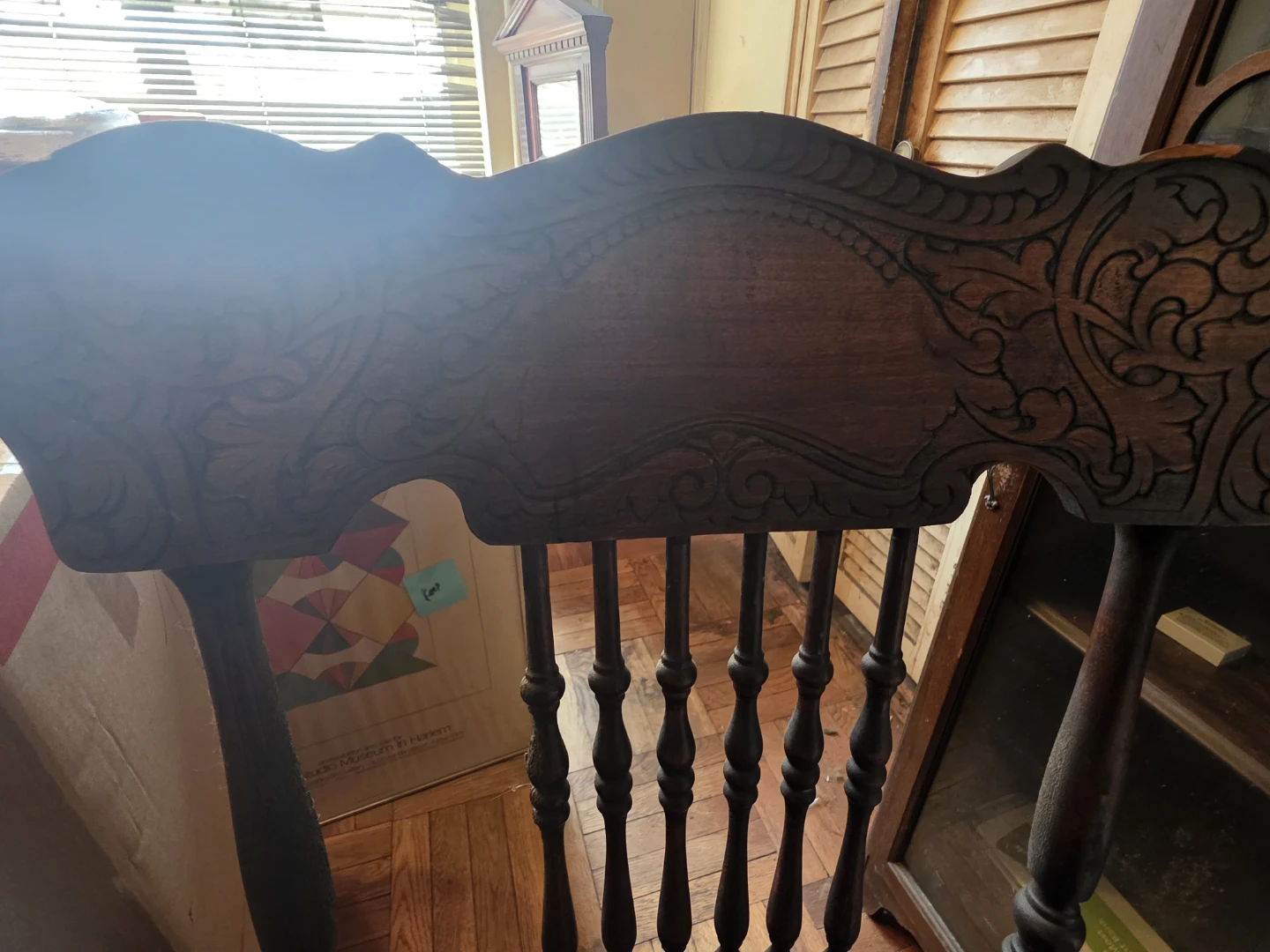 Antique Wooden Dining Chair with Carved Back
