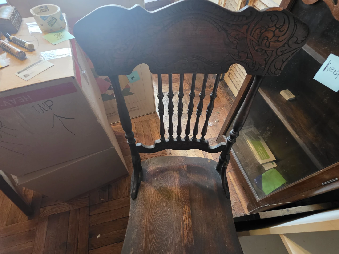 Antique Wooden Dining Chair with Carved Back - photo 3