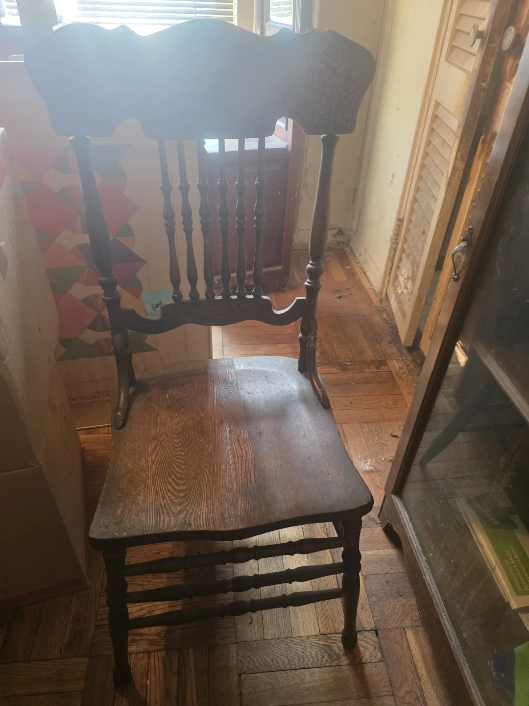 Antique Wooden Dining Chair with Carved Back - photo 5