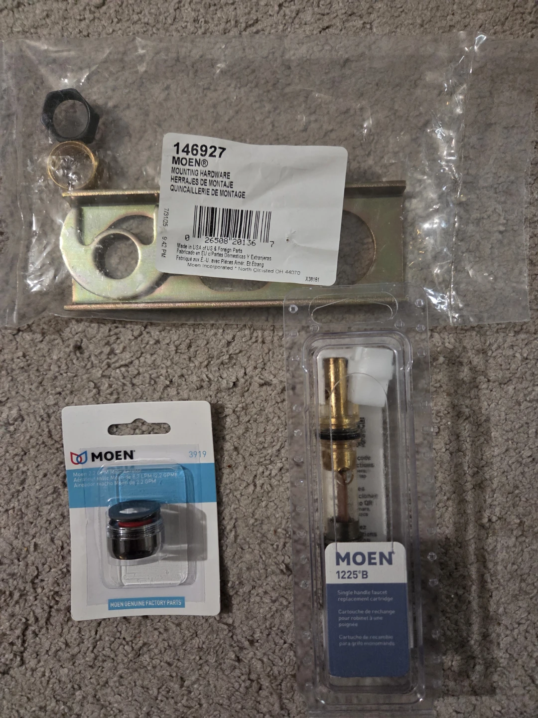 NEW Moen Faucet Repair Kit (Cartridge 1225, Aerator, Mounting)