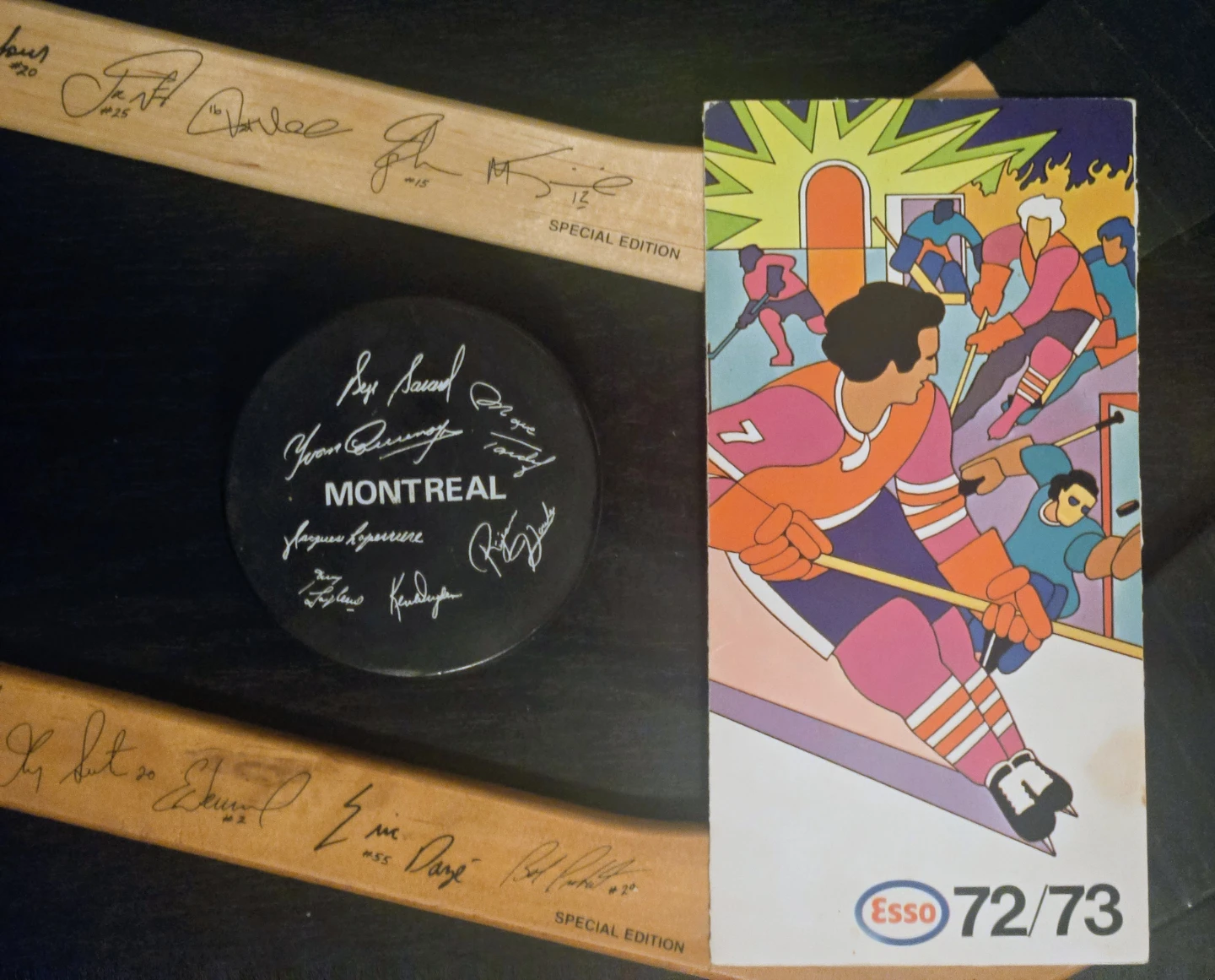 Vintage 1972 Canadiens Puck-Dryden, Lafleur,  Sticks, Schedule - photo 2