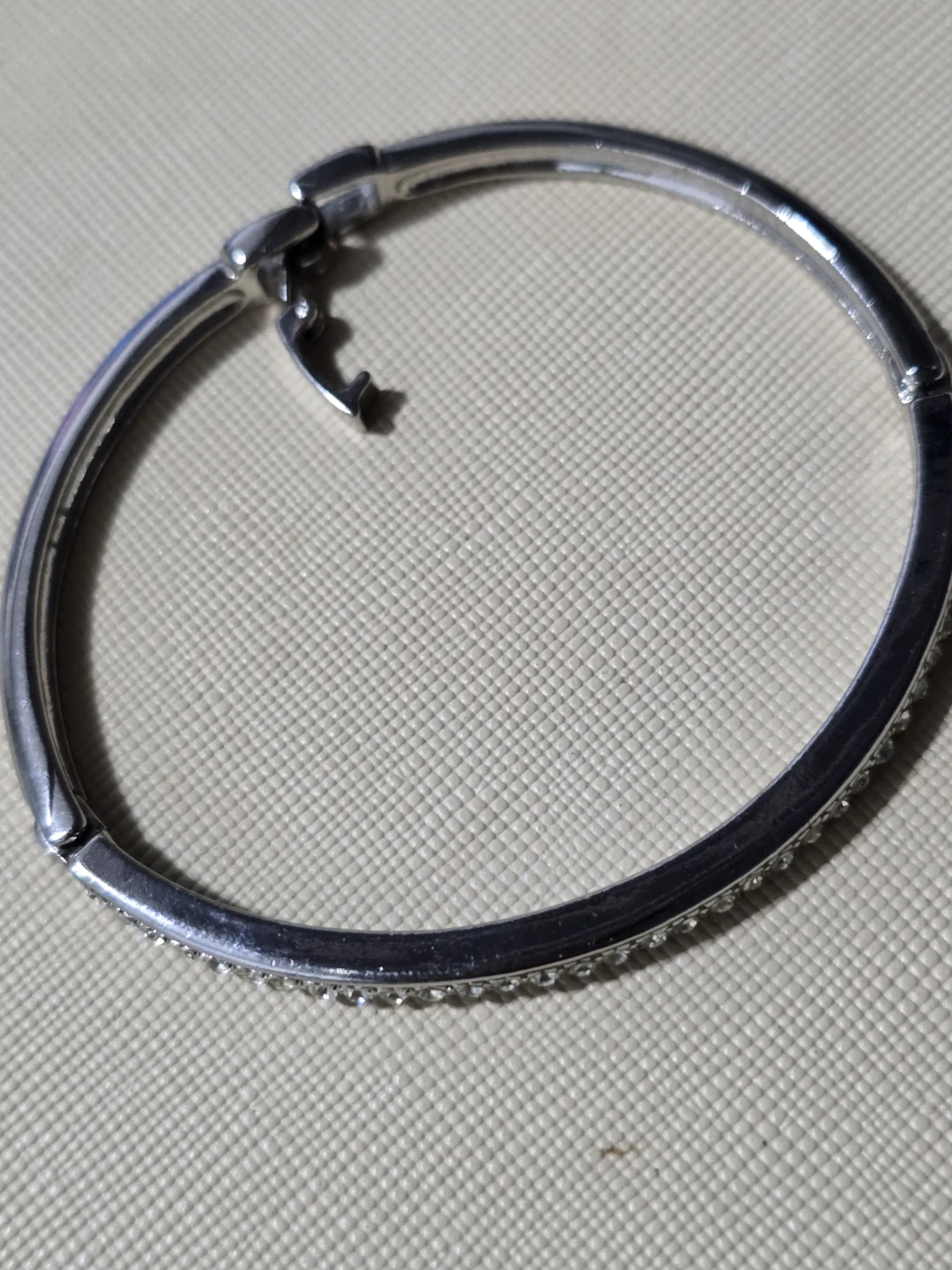 Silver-tone Bangle Bracelet with Crystals - photo 2