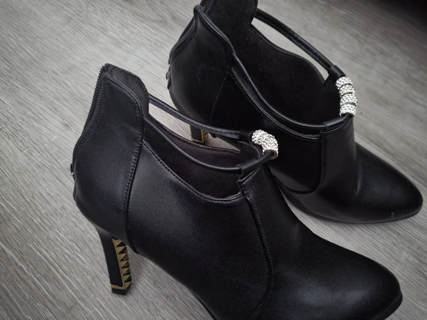Black Ankle Boots with Embellished Heel - photo 2