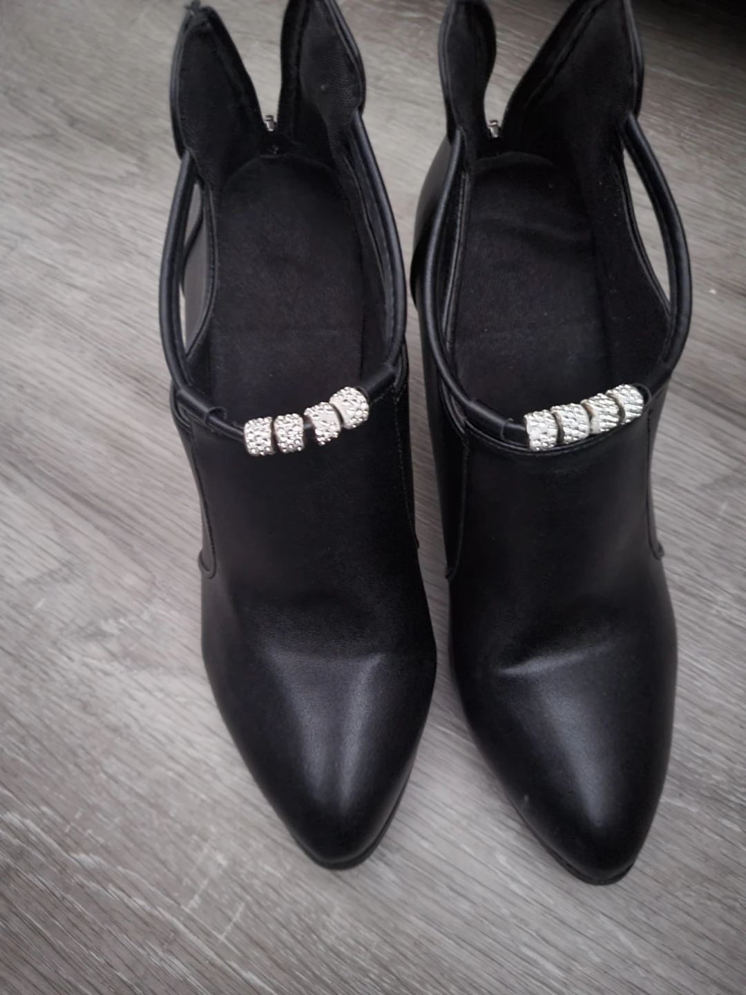 Black Ankle Boots with Embellished Heel - photo 3