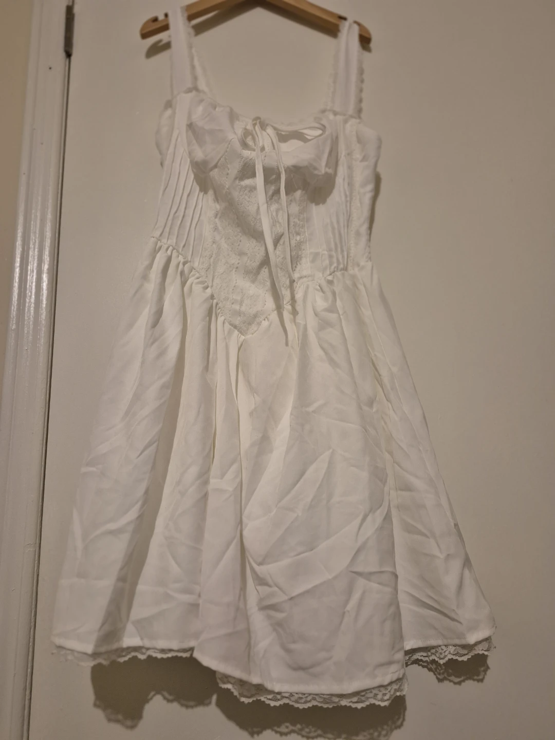 White Mini Dress with Lace Trim