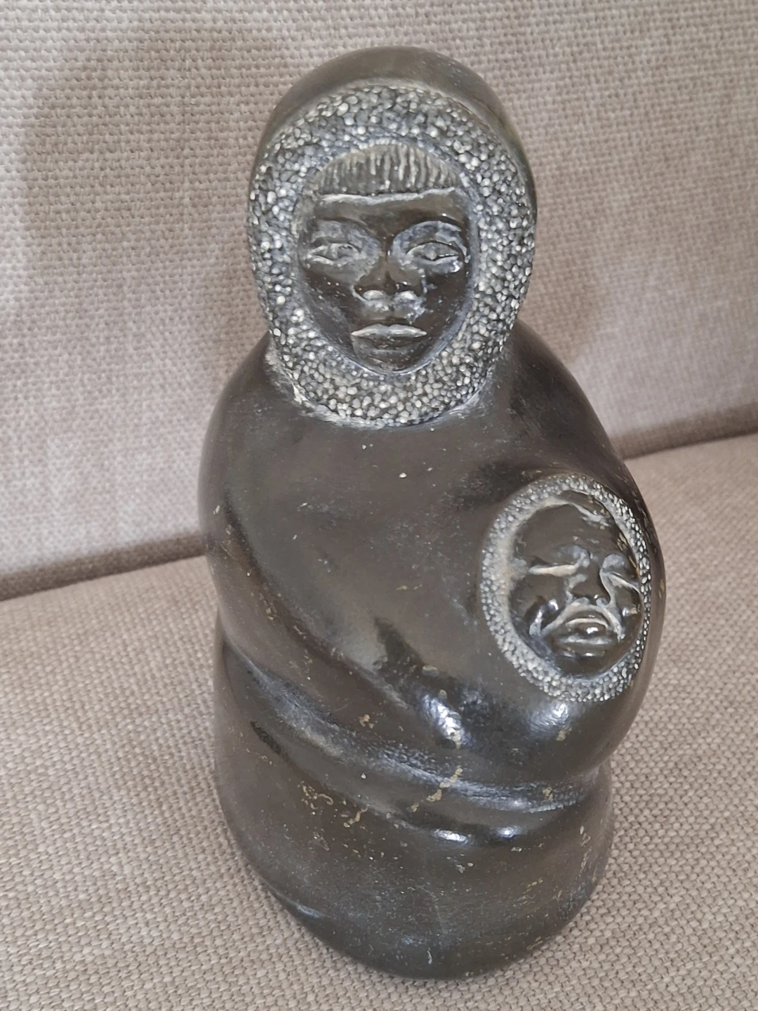 Hand-carved Stone Mother and Child Sculpture - 1972