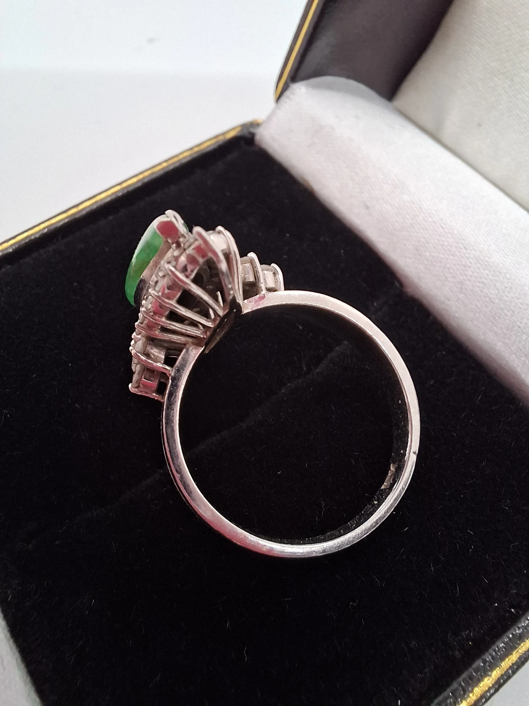 Vintage 18K White Gold Jadeite and Diamond Halo Statement Ring - photo 4