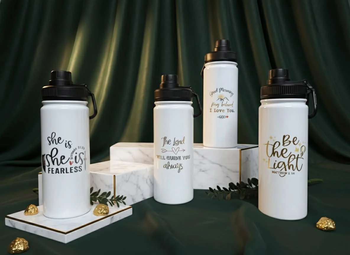 White Stainless Steel Water Bottles with Inspirational Quotes 🌱