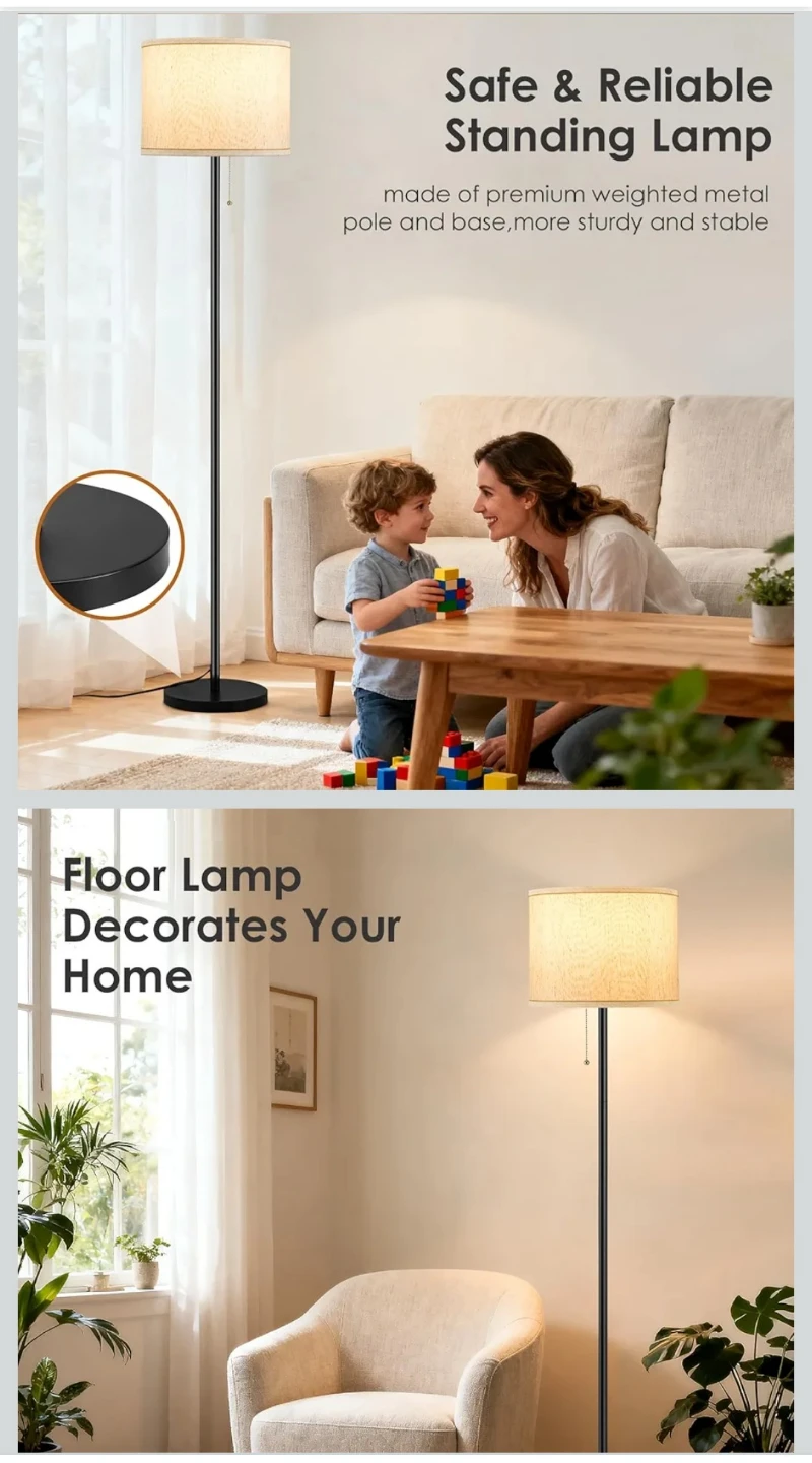 Black Standing Floor Lamp with LED Bulb