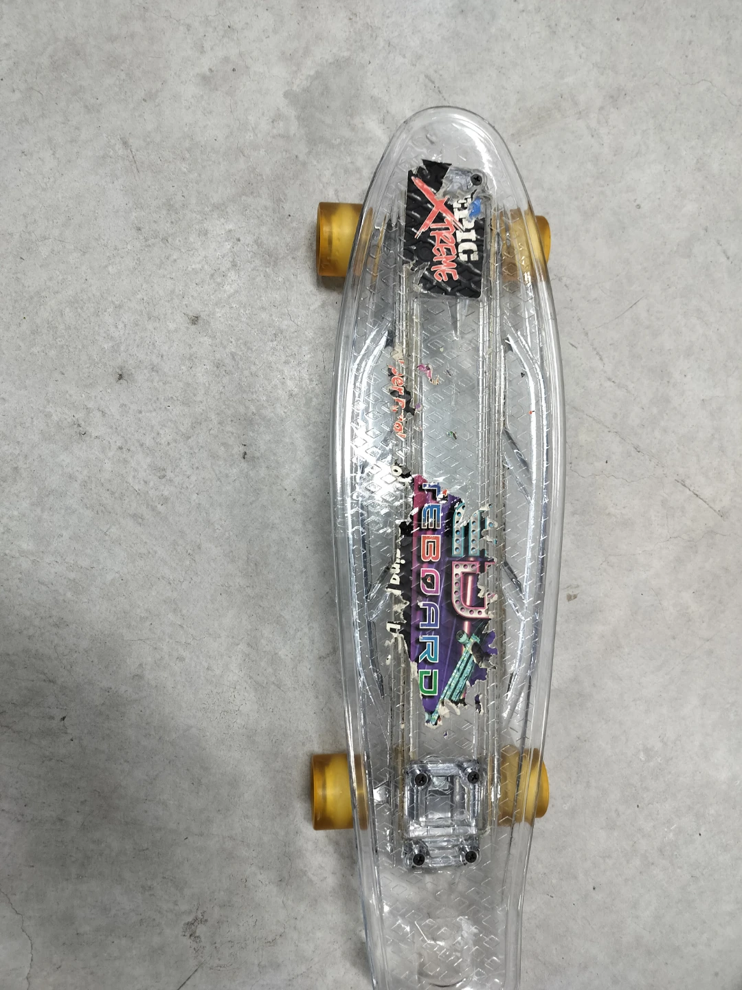 Clear Skateboard with Yellow Wheels