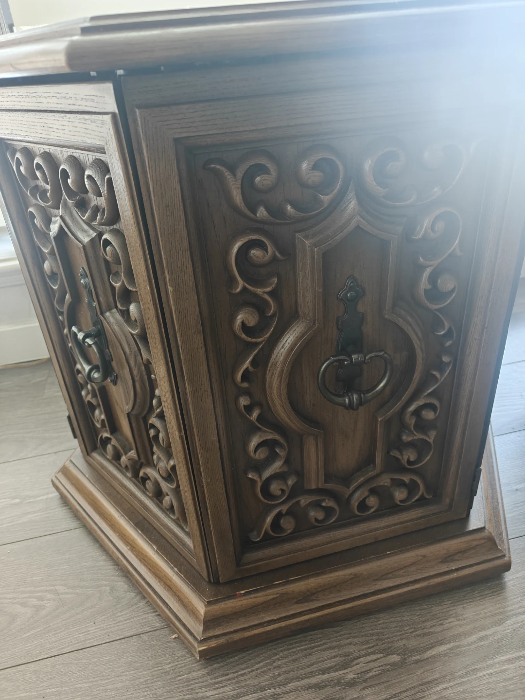 Vintage Hexagonal Side Table with Ornate Carvings - photo 3