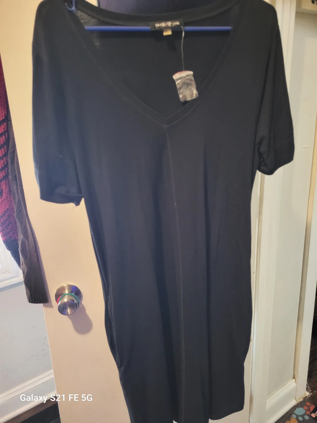 August Silk Black V-Neck T-Shirt Dress