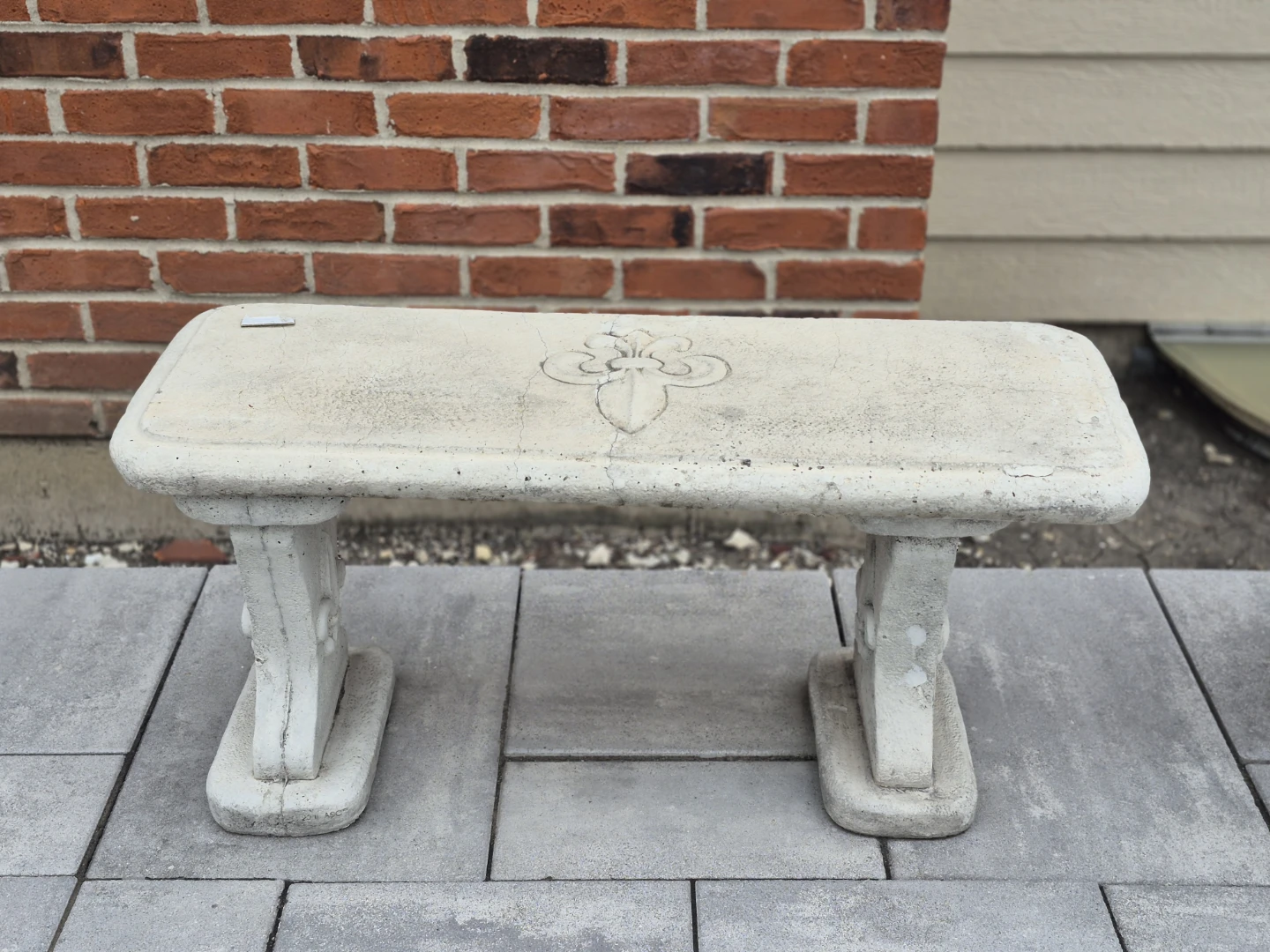 Concrete Garden Bench with Fleur de Lis