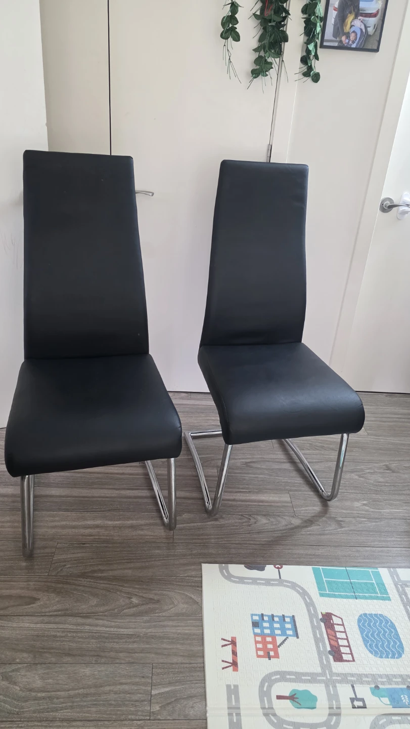 Set of 2 Black Faux Leather Dining Chairs with Chrome Legs - photo 3