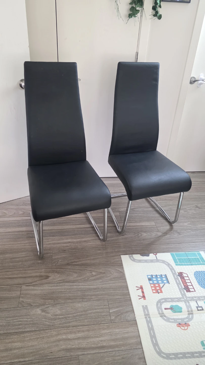 Set of 2 Black Faux Leather Dining Chairs with Chrome Legs - photo 4